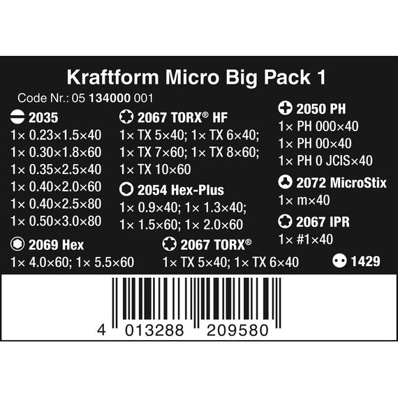 Wera 05134000001 Kraftform Micro Big Pack 1 Schraubendrehersatz, 25-teilig & 950 SPKL/9 SM N Multicolour Winkelschlüsselsatz, metrisch, BlackLaser, 9-teilig, Wera 05022089001