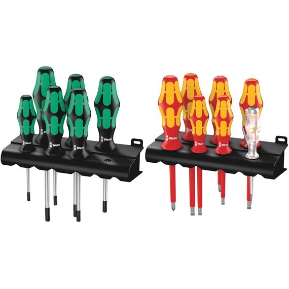 Wera 367/6 Schraubendrehersatz Kraftform Plus TORX® + Rack, 6-teilig, 05028062001 & 05006147001 160 i/7 Rack, VDE Isolierter Schraubendreher Satz, 7-teilig