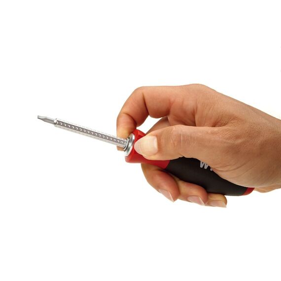 Wiha Schraubendreher mit Wechselklingen Set SYSTEM 6 (32298), 7 tlg. für tiefliegende Schrauben, Innensechskant/Kreuz/TORX/Schlitz inkl. Rolltasche