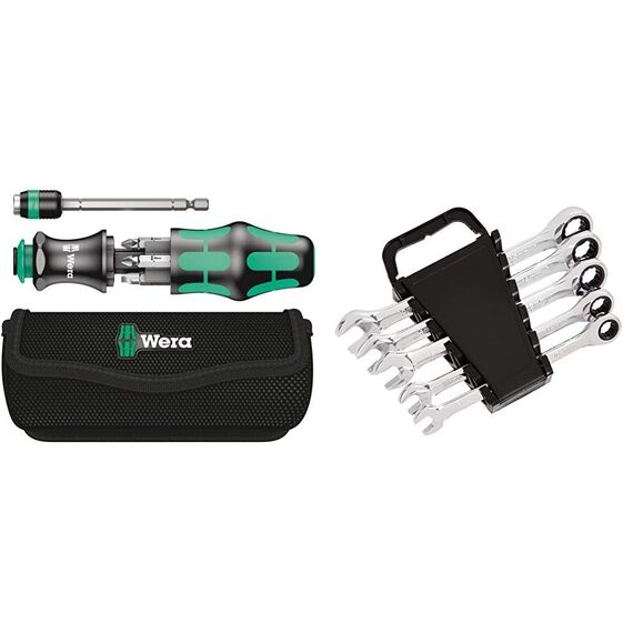 Wera Kraftform Kompakt 20 mit Tasche, 7-teilig, 05051021001 & Amazon Basics Ratschenschlüssel-Set, metrisch, 5-teilig