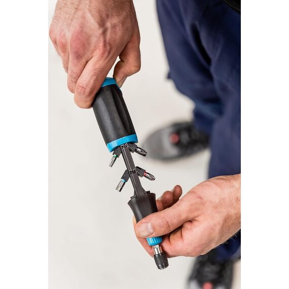 HAZET Bit Ratschen-Schraubendreher 810R-3 | integriertes Bithalter-Magazin mit 12 Bits - Ratschenfunktion umstellbar oder Verwendung als Bit-Schraubendreher