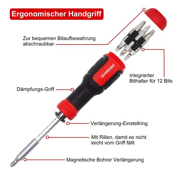 SHARDEN Multibit Schraubendreher 13-in-1 Magnetische Bohrer Verl?ngerung Schraubendreher Set Multitool All in One mit Torx, Schlitz, Kreuzschlitz, Sechskant,Pozidriv und 1/4 Mutternschl¨¹ssel