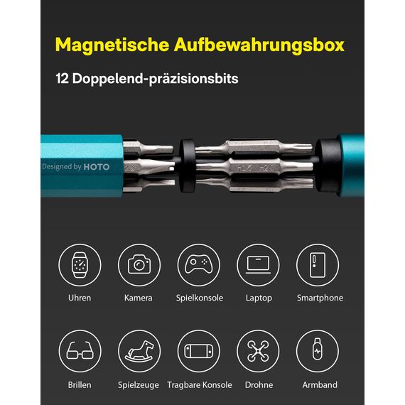 HOTO Feinmechaniker Schraubendreher Set, 24 in 1 Magnetisch Präzisions Schraubendreher Bits Set, Min Schraubenzieher Werkzeug Satz für Handy Laptop PC Brille Uhr, Klein 12 cm×1.66 cm, Grün