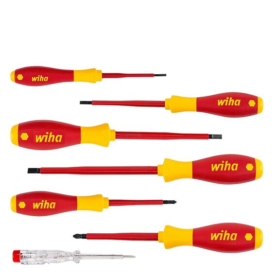 Wiha Schraubendreher Set SoftFinish® electric Schlitz I Phillips I 7-teilig - Elektriker-Werkzeug I isolierte VDE-Schraubenzieher für sicheres Arbeiten bis 1000V AC (00834)