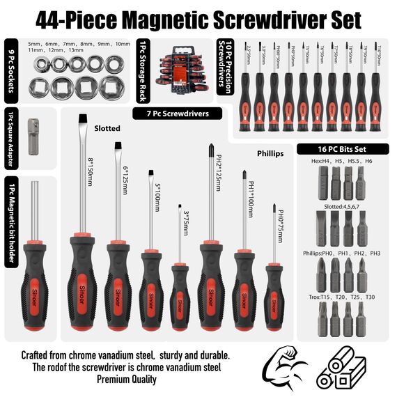 Schraubendreher-Set, 44-teiliger Magnetschraubendreher-Set einschließlich Schlitz, Phillips, metrische Steckdosen, Bits, Präzisionsschraubendreher für die Reparatur zu Hause, DIY-Handwerk