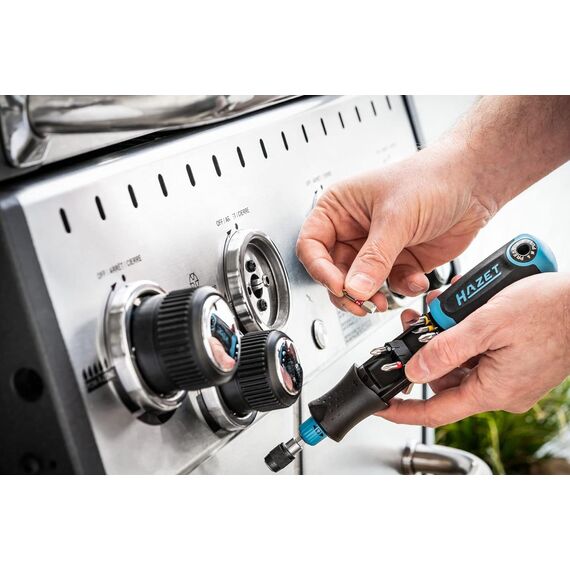 HAZET Bit Ratschen-Schraubendreher 810R-3 | integriertes Bithalter-Magazin mit 12 Bits - Ratschenfunktion umstellbar oder Verwendung als Bit-Schraubendreher