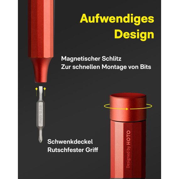 HOTO Feinmechaniker Schraubendreher Set, 24 in 1 Magnetisch Präzisions Schraubendreher Bits Set, Min Schraubenzieher Werkzeug Satz für Handy Laptop PC Brille Uhr, Klein 12 cm×1.66 cm, Rot