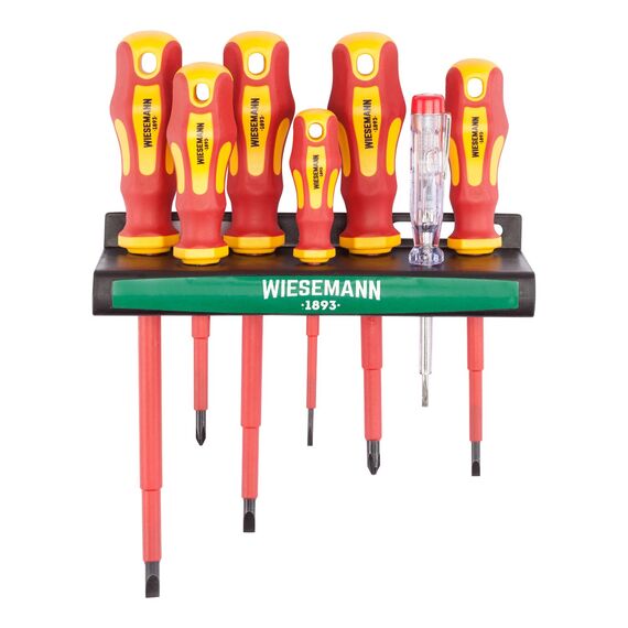 VDE Schraubendreher Set 7tlg inkl. Spannungsprüfer mit Halter I TÜV - GS geprüft I von Wiesemann I 81123