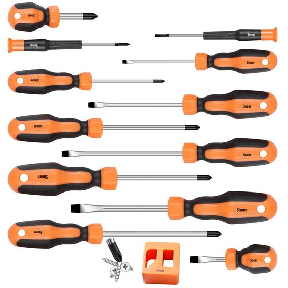 13-teiliges Magnetschraubendreher-Set, 6 Kreuzschlitz- und 6 Flachkopfspitzen, Chrom-Vanadium-Stahl, Schraubendreher-Set mit Magnetisierer-Entmagnetisierwerkzeug