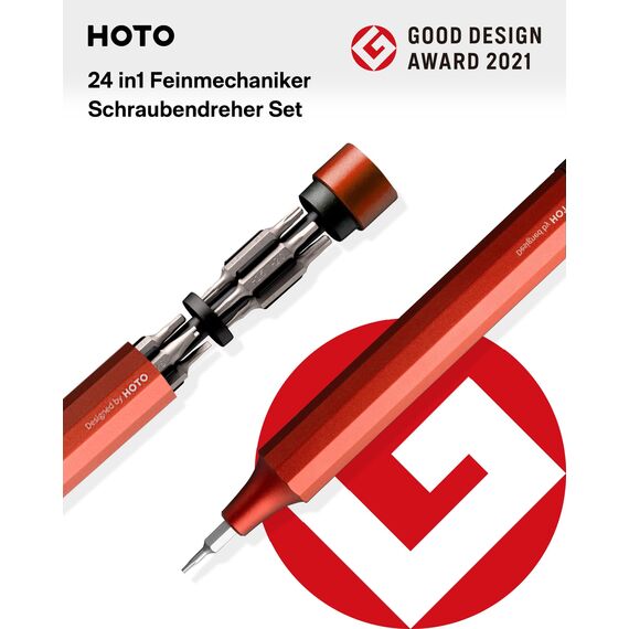 HOTO Feinmechaniker Schraubendreher Set, 24 in 1 Magnetisch Präzisions Schraubendreher Bits Set, Min Schraubenzieher Werkzeug Satz für Handy Laptop PC Brille Uhr, Klein 12 cm×1.66 cm, Rot