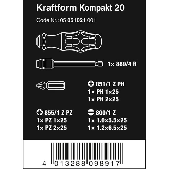 Wera Kraftform Kompakt 20 mit Tasche, 7-teilig, Schwarz-Grün, 05051021001