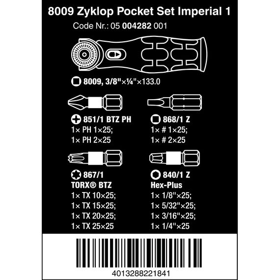 Wera 05004282001 8009 Zyklop Pocket Set Imperial 1, Knarren Satz, 13-teilig, Schwarz-grün