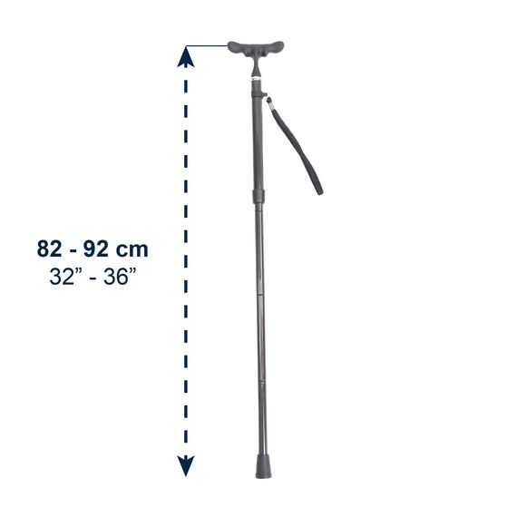 KMINA Gehstock Carbon Schwarz, Spazierstock für Damen und Herren, Leichtgewicht Kohlefaser Stock Höhenverstellbar, Eleganter Faltstock mit Ergonomischem Softgriff - Modell PRO
