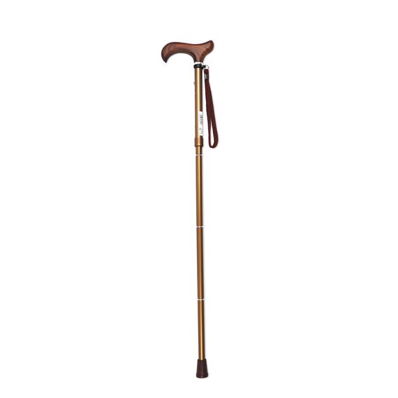 KMINA Gehstock Klappbar mit Holzgriff, Faltbarer Spazierstock für Damen und Herren, Höhenverstellbarer Aluminium Stock Elegant, Leichte Gehhilfe mit Handschlaufe und Tasche - Modell PRO