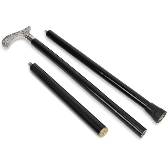 Ajuny Faltbarer Holz-Wanderstock Faltstock Gehstock Gehstütze, rutschfeste Gummispitze, Verchromter Messinggriff mit Silberblatt-Design, für Männer, Frauen und Senioren 91,4 cm/36 Zoll