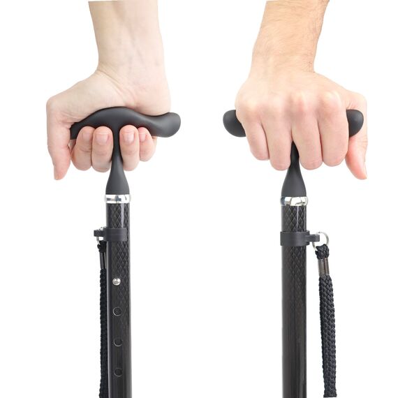 KMINA Gehstock Carbon Schwarz, Spazierstock für Damen und Herren, Leichtgewicht Kohlefaser Stock Höhenverstellbar, Eleganter Faltstock mit Ergonomischem Softgriff - Modell PRO