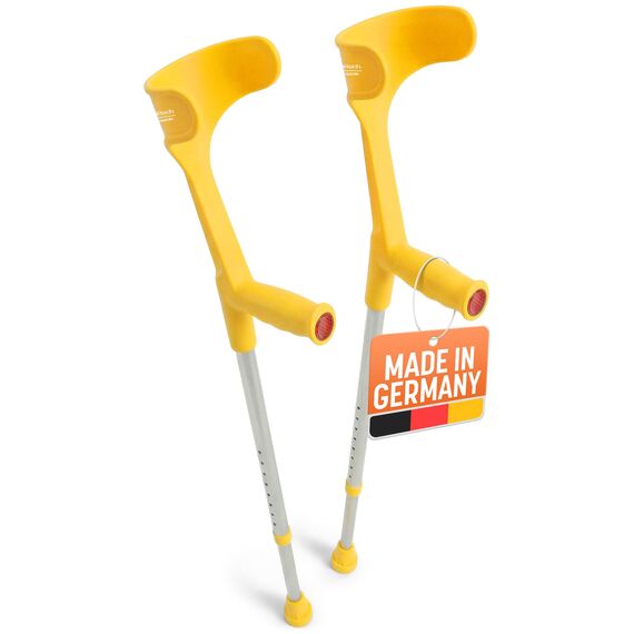 Dr. Paul Koch Krücken Paar Gelb - Gehhilfe Aus Aluminium Mit Kunststoffgriffen - Belastung Bis zu 120kg - Verstellbar Mit Praktischem Druckknopf - 540g pro Krücke