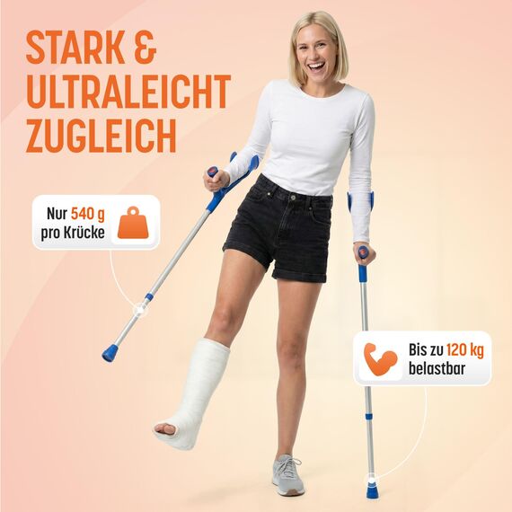 Dr. Paul Koch Krücken Paar Türkis - Gehhilfe Aus Aluminium Mit Kunststoffgriffen - Belastung Bis zu 120kg - Verstellbar Mit Praktischem Druckknopf - 540g pro Krücke