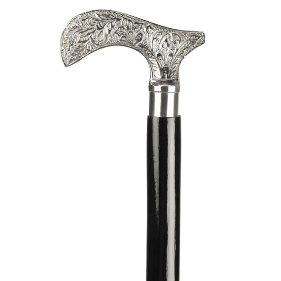 Ajuny Faltbarer Holz-Wanderstock Faltstock Gehstock Gehstütze, rutschfeste Gummispitze, Verchromter Messinggriff mit Silberblatt-Design, für Männer, Frauen und Senioren 91,4 cm/36 Zoll