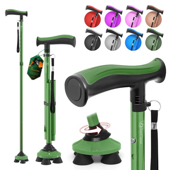 BeneCane Gehstock für Männer & Frauen Klappbar Einstellbar leicht stabil zusammenklappbare Heavy Duty mit weichen TPR T-Griff und Reisetasche