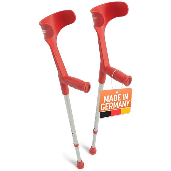 Dr. Paul Koch Krücken Paar Rot - Gehhilfe Aus Aluminium Mit Kunststoffgriffen - Belastung Bis zu 120kg - Verstellbar Mit Praktischem Druckknopf - 540g pro Krücke
