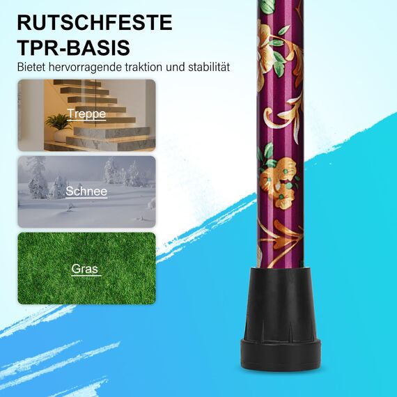 supregear Faltbarer Gehstock - Gehstock Klappbar, Höhenverstellbarer Spazierstock, Flexibler Leichter Reisestock, Zusammenklappbare Gehhilfe zur Balance, für Männer und Frauen, Lila Blumen