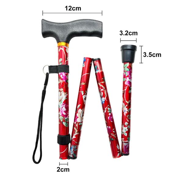 BeGrit Gehstock Klappbar für Damen Gehstock Bunt Rot Gehstocks Damen Elegant Höhenverstellbar Spazierstock Blumen Krückstock Geschenke für Mother Herren Geburtstag Thanksgiving das Neue Jahr