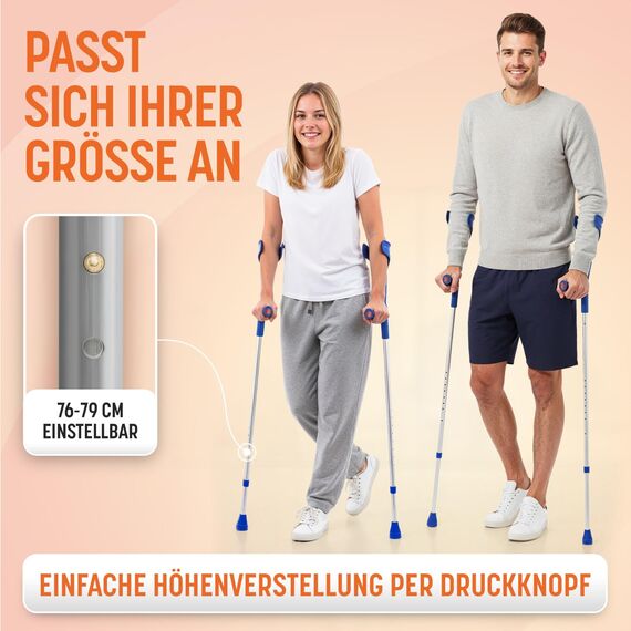 Dr. Paul Koch Krücken Paar Türkis - Gehhilfe Aus Aluminium Mit Kunststoffgriffen - Belastung Bis zu 120kg - Verstellbar Mit Praktischem Druckknopf - 540g pro Krücke