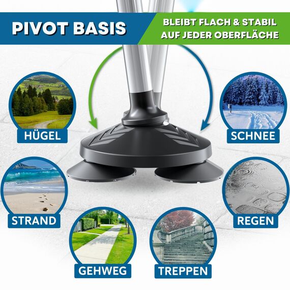 HONEYBULL Selbststehender Gehstock für jedes Gelände – Faltbar, höhenverstellbar, mit ergonomischem Griff & Rutschfester Drehspitze – für Senioren & Erwachsene, Männer & Frauen (Silber)