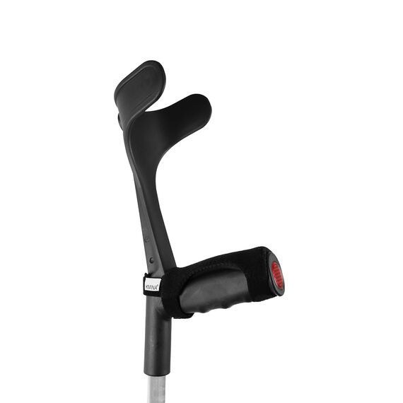 KMINA Unterarmgehstützen mit Softgriff (2 Stück), Krücken für Erwachsene, Schwarz, Höhenverstellbare Orthopädische Gehhilfe für Senioren, Belastbar bis 125 kg, Ergonomische - Hergestellt in Europa