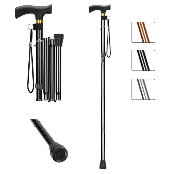 supregear Gehstock Damen Herren, Faltbar Gehstock für Senioren, Einstellbar Aluminium Spazierstock, Höhenverstellbar Leicht Gehstöcke