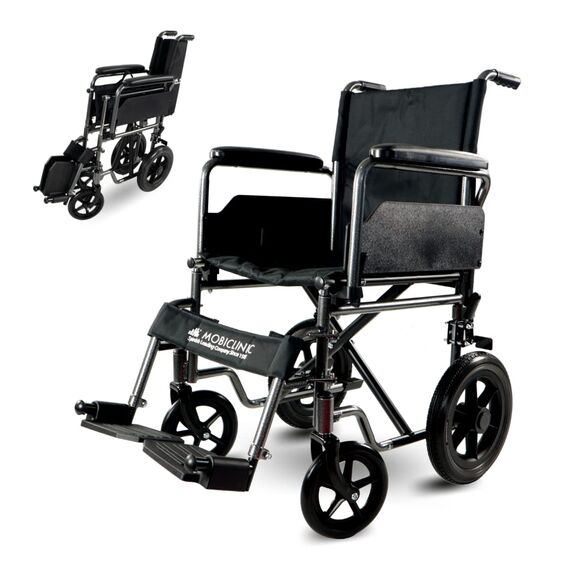 Mobiclinic®, Rollstuhl, Mod. S230, Faltbar und leicht, Sitzfläche 46 cm, Klappbare und abnehmbare Fußstützen, Klappbare und gepolsterte Armlehnen, Kleine Räder, Feststellbremse und Fußbremse
