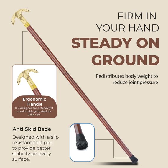 Ajuny Walking Stöcke für Männer Frauen Senioren hölzerne Stöcke mit abnehmbaren Messing Haken Design Handle Golden Finish dekorative Stock Geschenke 36 Zoll