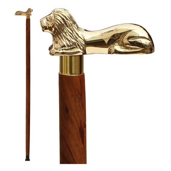 Ajuny Walking Sticks für Männer Frauen Senioren Braun Holz Faltbare dekorative Stöcke mit Lion Messing Griff 36 Zoll