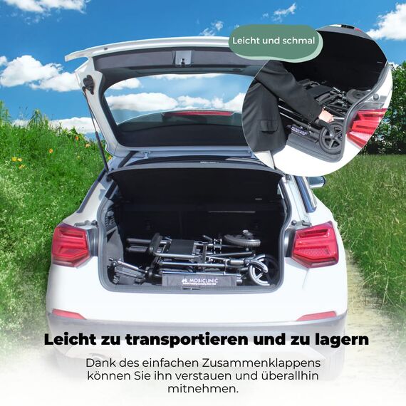 Mobiclinic®, Rollstuhl, Mod. S230, Faltbar und leicht, Sitzfläche 46 cm, Klappbare und abnehmbare Fußstützen, Klappbare und gepolsterte Armlehnen, Kleine Räder, Feststellbremse und Fußbremse
