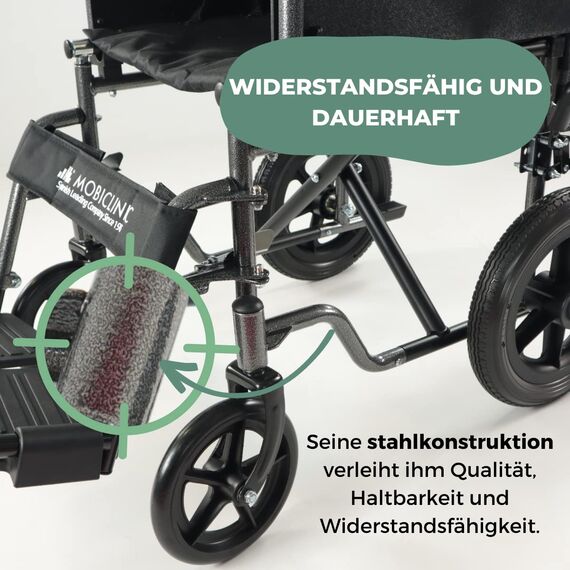 Mobiclinic®, Rollstuhl, Mod. S230, Faltbar und leicht, Sitzfläche 46 cm, Klappbare und abnehmbare Fußstützen, Klappbare und gepolsterte Armlehnen, Kleine Räder, Feststellbremse und Fußbremse