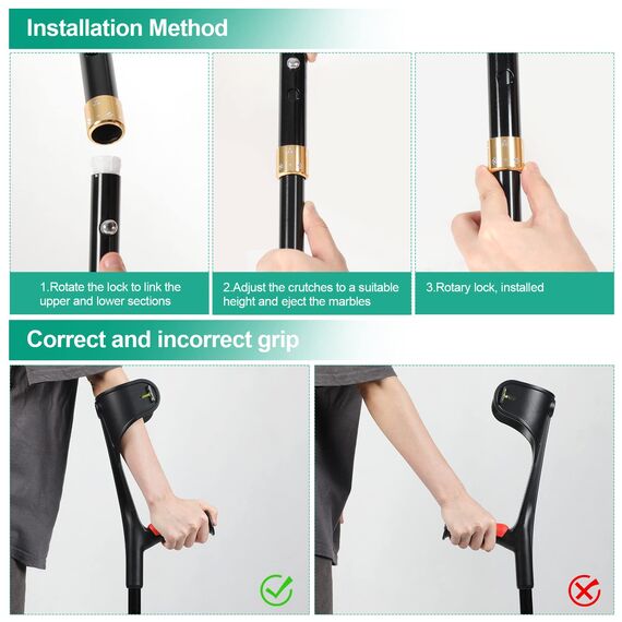 ELorgzem Gehhilfe Krücken Klappbar, 2 Stück Unterarmgehstützen, Krücken mit Ergonomischen und Softgriffen, 10 Stufen verstellbar, Geeignet Für Menschen Mit Beinverletzungen