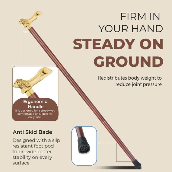 Ajuny Walking Sticks für Männer Frauen Senioren Braun Holz Faltbare dekorative Stöcke mit Lion Messing Griff 36 Zoll