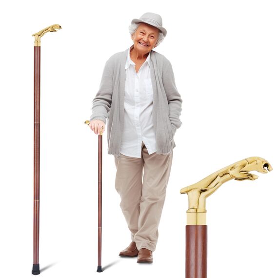 Ajuny Holz Gehstock für Herren Damen und Senioren mit Messing Metallgriff Antik Handgefertigt 91,4 cm Goldenes Tiger Design Accessoire Täglicher Gebrauch Geschenk für Erwachsene