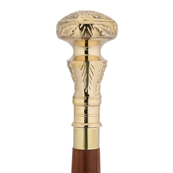 Ajuny Holz Gehstock für Herren Damen und Senioren mit Messing Metallgriff Antik Handgefertigt 91,4 cm Goldenes Blumenmuster Accessoire Täglicher Gebrauch Geschenk für Erwachsene