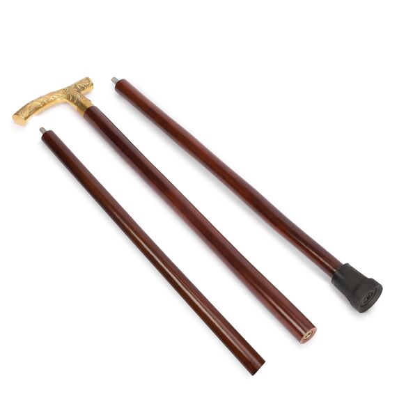 Ajuny Faltbarer Holz Gehstock Spazierstock & Klappstock Stützstock Gehhilfe Rutschfester Gummifuß Ergonomischer Messinggriff im Fritz-Stil Silberblatt-Design für Herren Damen Senioren 91,4 cm/36 Zoll
