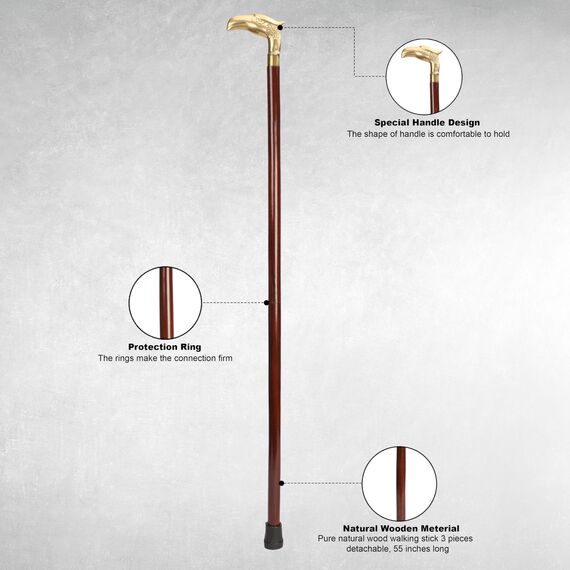 Ajuny Holz Gehstock für Herren Damen und Senioren mit Messing Metallgriff Antik Handgefertigt 91,4 cm Goldenes Adlerkopf Design Accessoire Täglicher Gebrauch Geschenk für Erwachsene