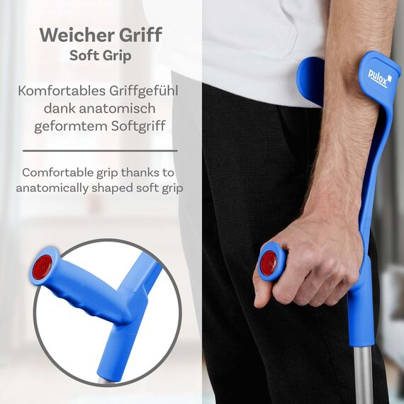 1 Paar Krücken Blau Klassiker 140 Kg Unterarmgehstützen von Ossenberg mit Ergo Softgriff Gehhilfen pulox-Design Blau