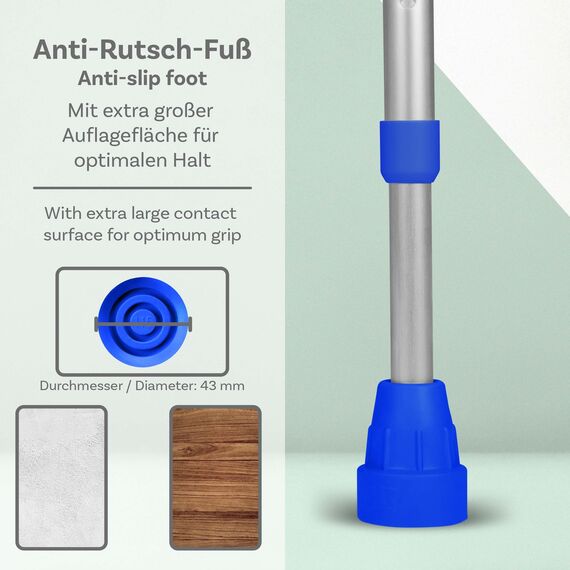 1 Paar Krücken Blau Klassiker 140 Kg Unterarmgehstützen von Ossenberg mit Ergo Softgriff Gehhilfen pulox-Design Blau