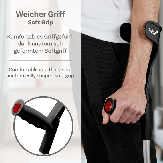 Krücke Schwarz Klassiker 140 Kg Unterarmgehstütze von Ossenberg mit Ergo Softgriff Gehhilfe Pulox-Design