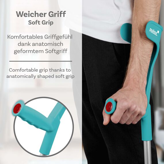 Ossenberg - Klassiker mit Druckknopf & Ergo Softgriff - Unterarmgehstütze - 140 kg - Türkis - 2 Stk.