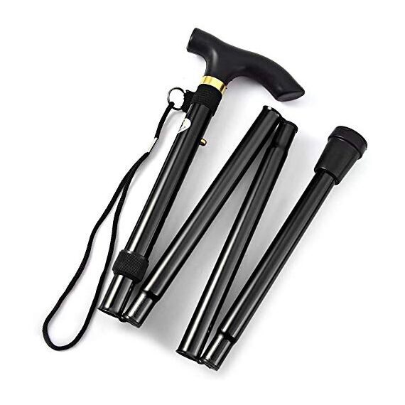 iCatchy Flexibler Gehstock, einfach höhenverstellbar, zusammenklappbar, ausziehbar, Mobilitätshilfe, zusammenklappbar, für Unisex, UKCA-zugelassen (schwarz)