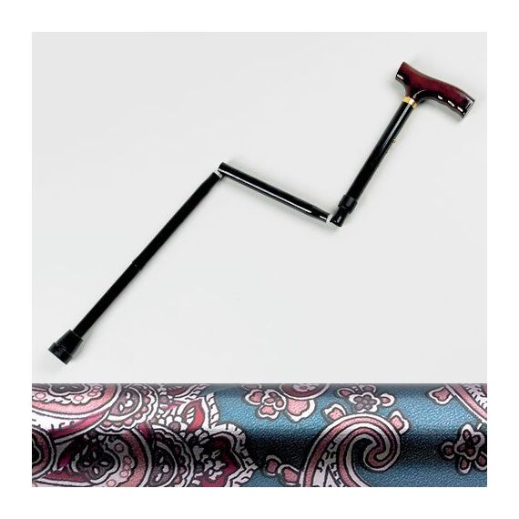 Homecraft Folding Coloured Walking Stick with Wooden Handle, Lightweight Adjustable Walking Cane for Balance, Mobility Aid, Paisley, 775-875mm
