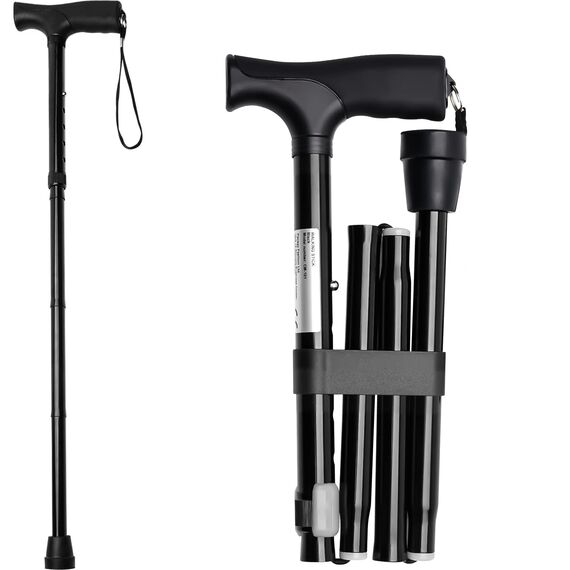 iCatchy Flexibler Gehstock, einfach höhenverstellbar, zusammenklappbar, ausziehbar, Mobilitätshilfe, zusammenklappbar, für Unisex, UKCA-zugelassen (schwarz)