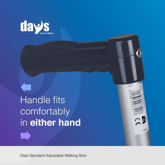 Days Standard Walking Stick, Height Adjustable Walking Aid, Lightweight Aluminium mobility Device for Increased Support and Stability, Non Slip Foot and Comfortable moulded Palstic Handle